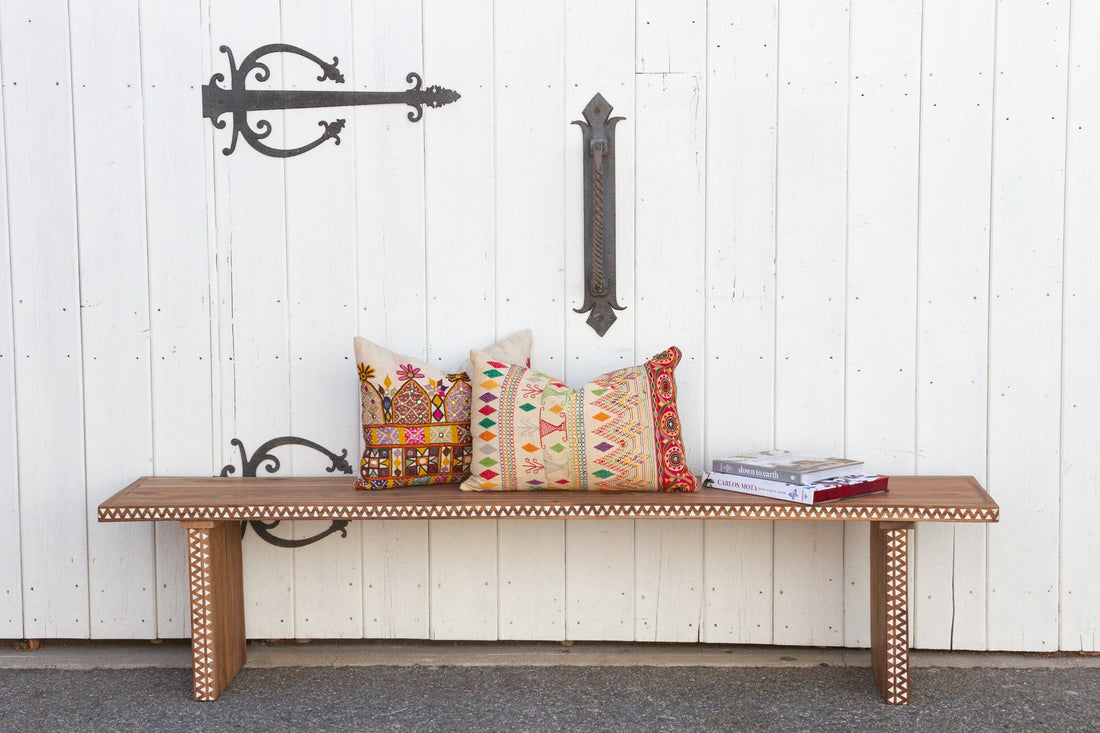 Reclaimed Teak Long Mother of Pearl Bench