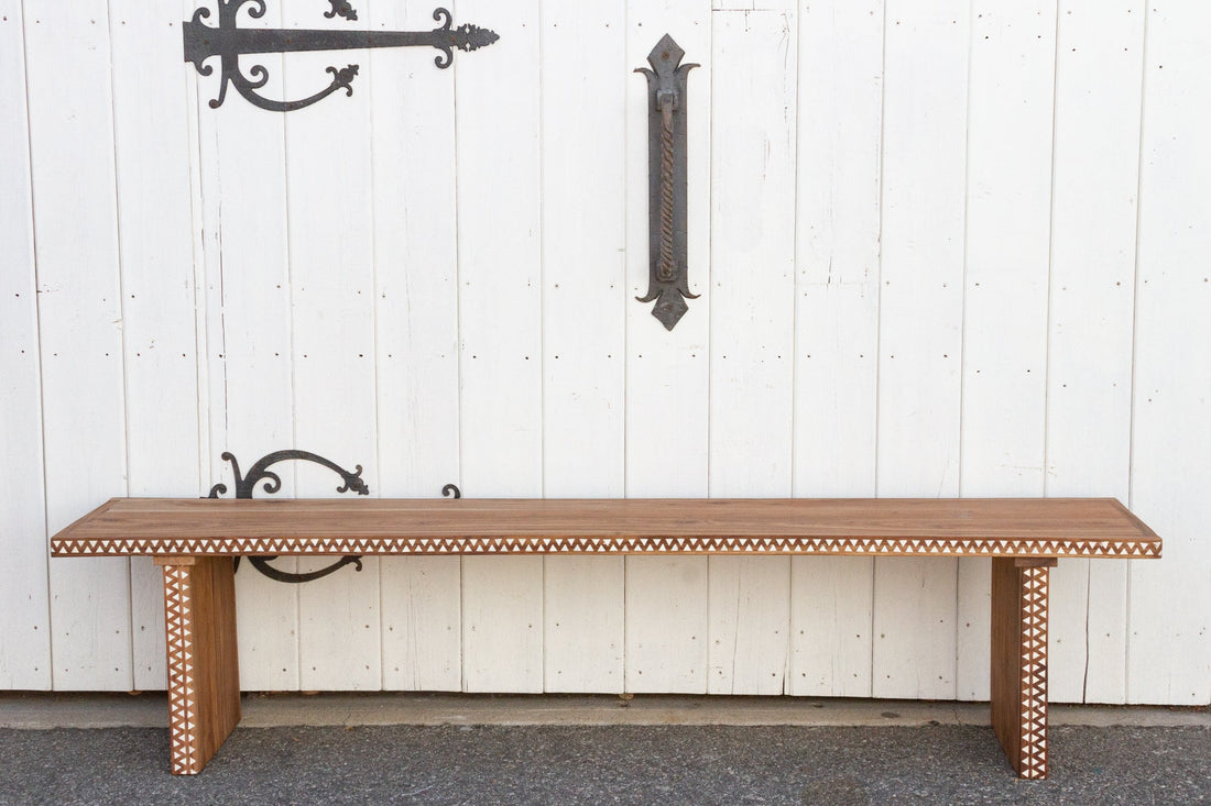 Reclaimed Teak Long Mother of Pearl Bench