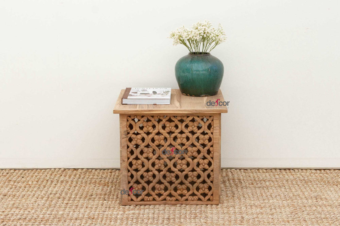 Small Reclaimed Teak Floral Jali End Table