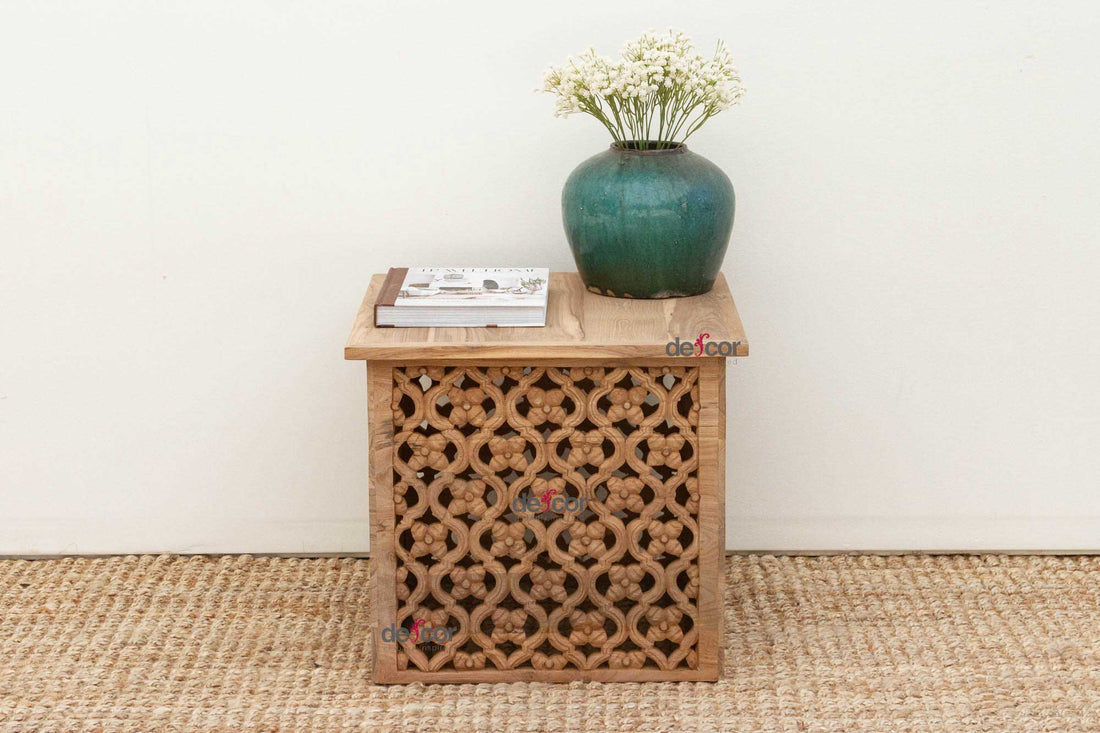Small Reclaimed Teak Floral Jali End Table