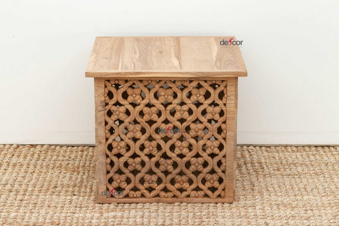 Small Reclaimed Teak Floral Jali End Table