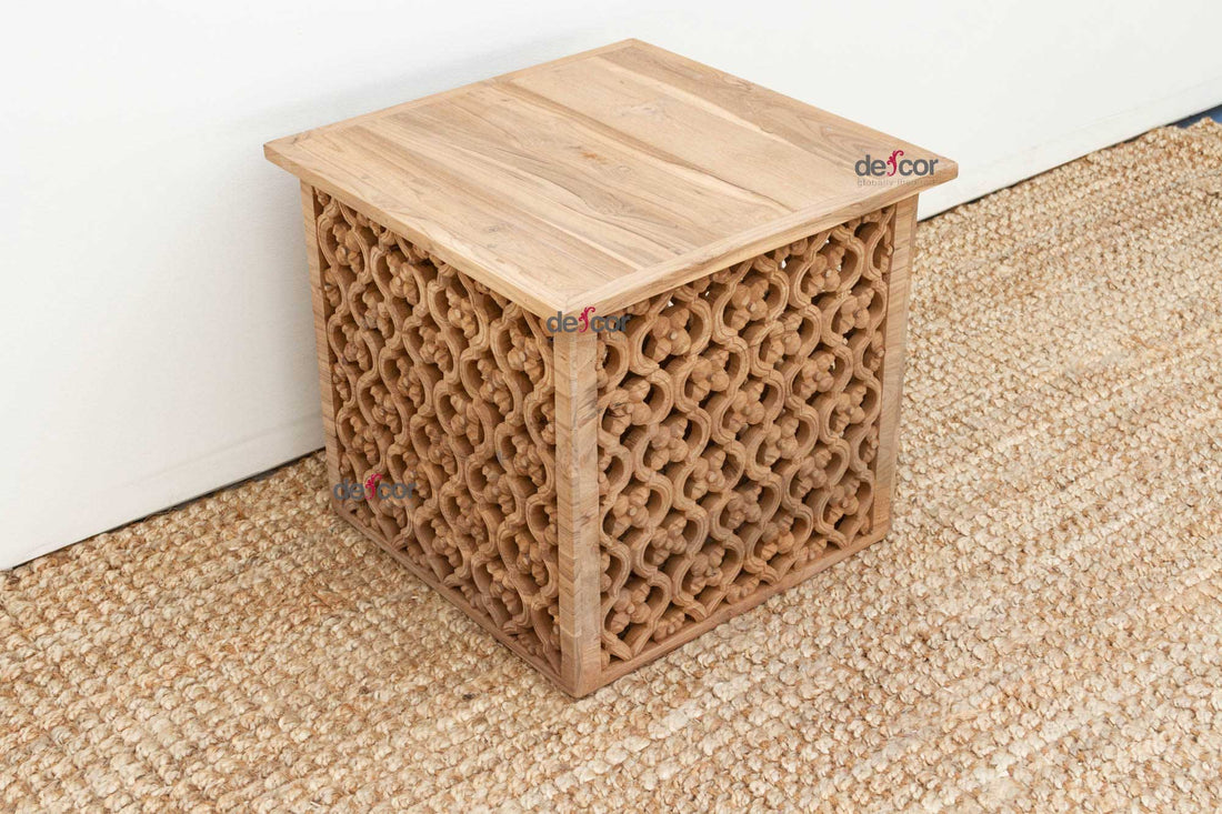 Small Reclaimed Teak Floral Jali End Table