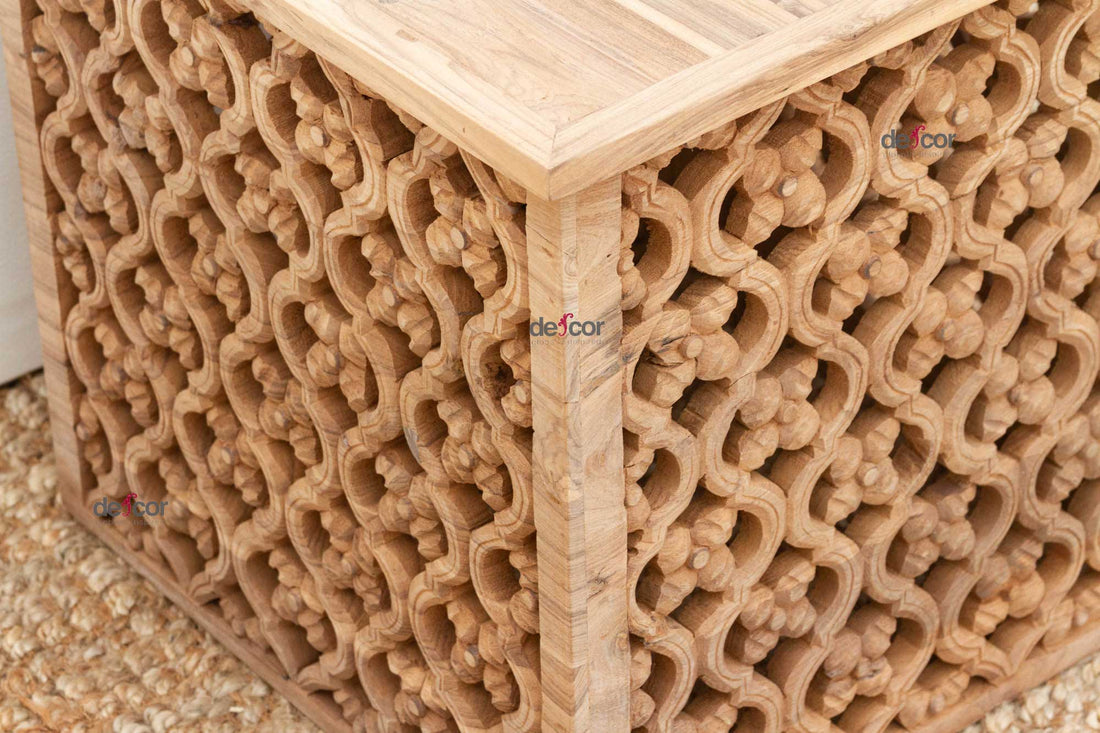 Small Reclaimed Teak Floral Jali End Table