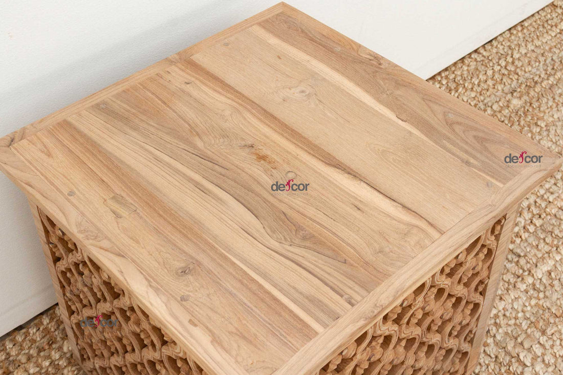 Small Reclaimed Teak Floral Jali End Table