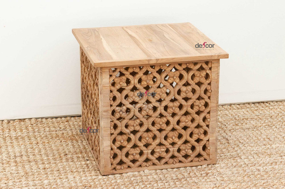 Small Reclaimed Teak Floral Jali End Table