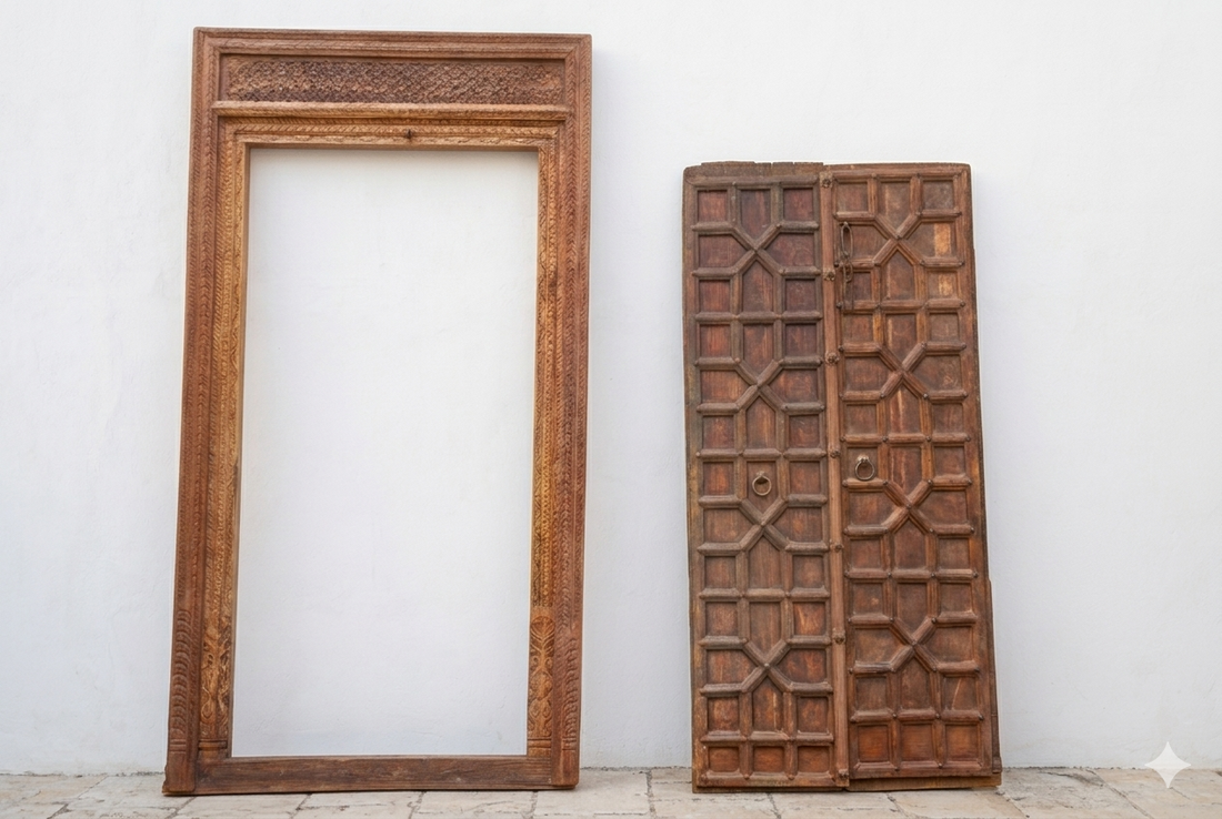 Antique Indian Haveli Portal Carved Teak Door