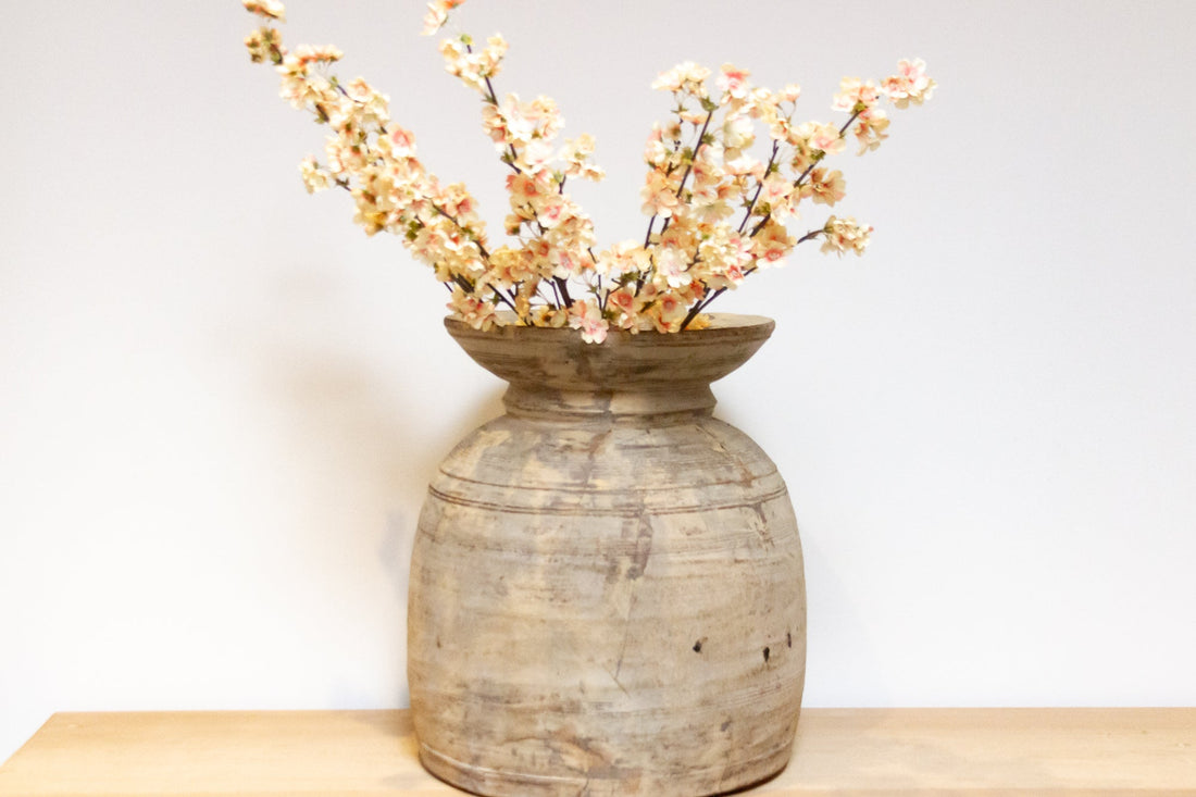 Antique Tall Bleached Teak Pot