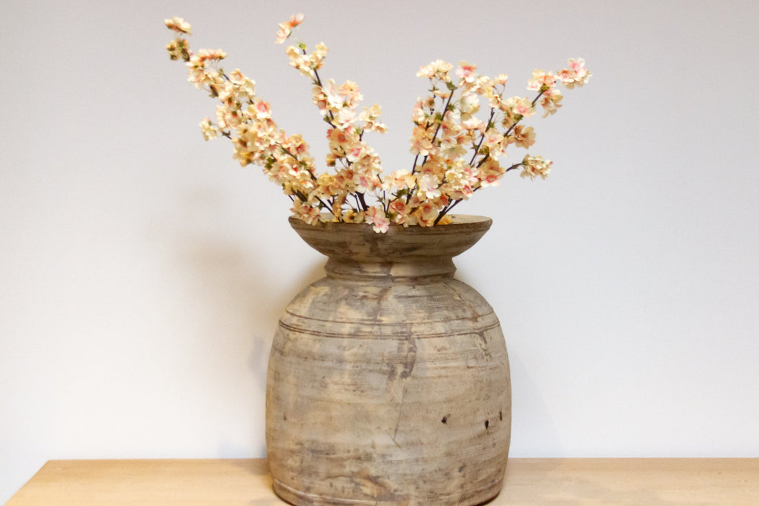 Antique Tall Bleached Teak Pot