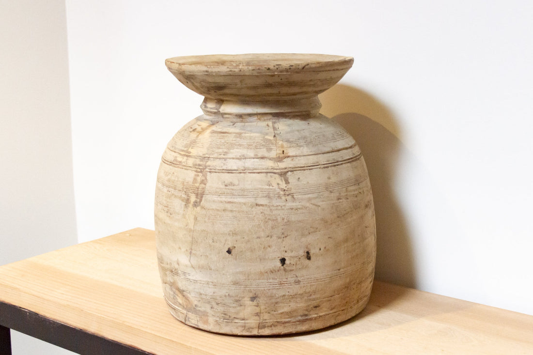 Antique Tall Bleached Teak Pot