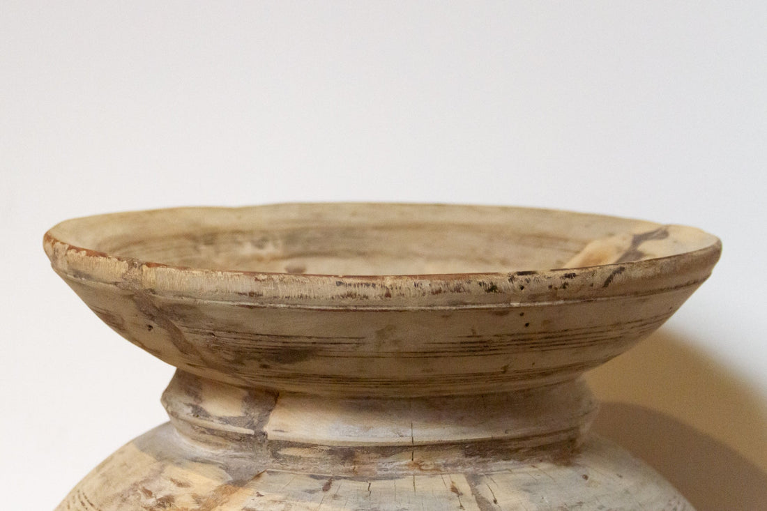 Antique Tall Bleached Teak Pot