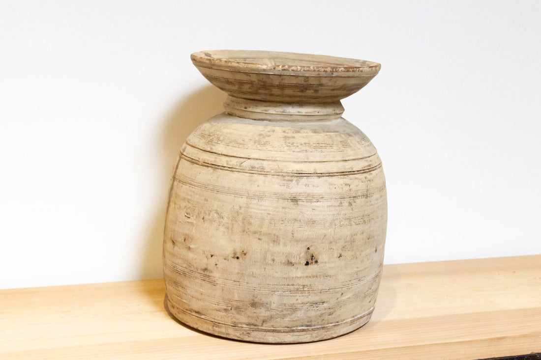 Antique Tall Bleached Teak Pot