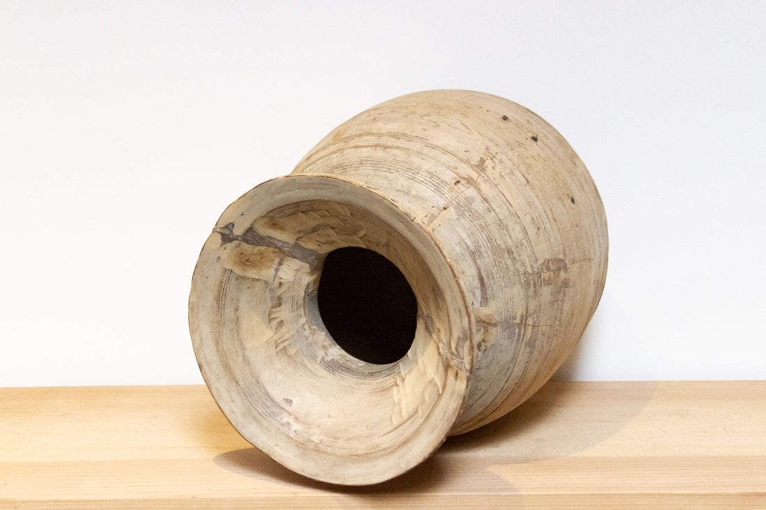 Antique Tall Bleached Teak Pot