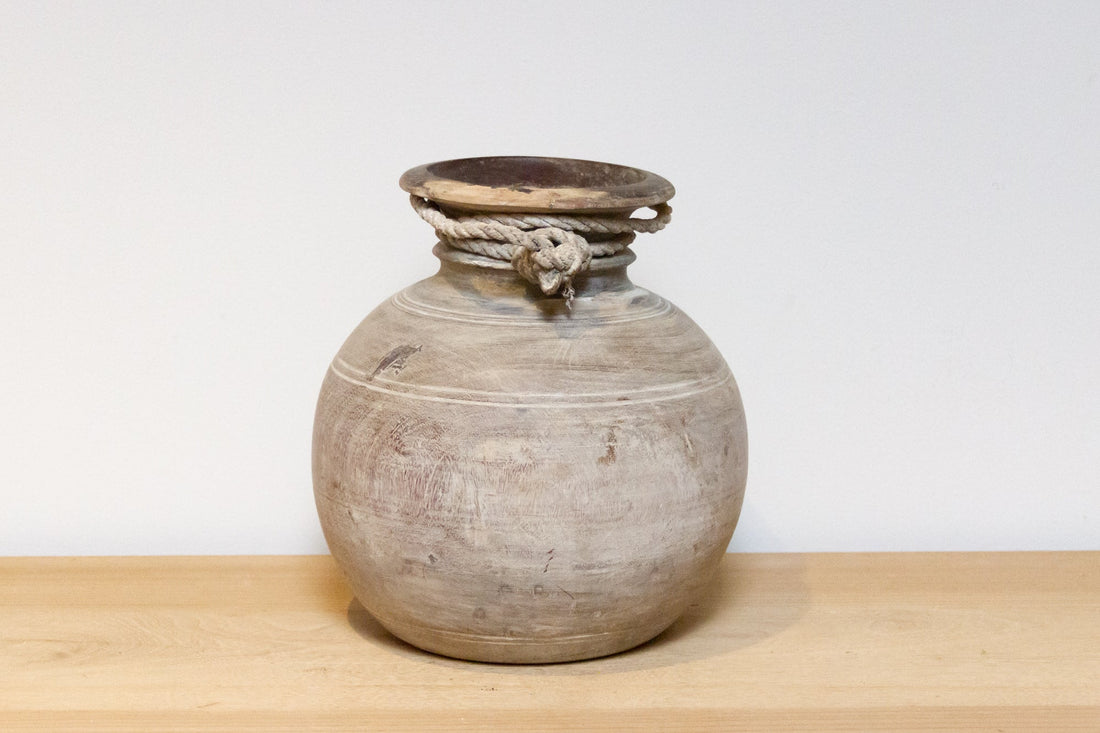 Vintage Indian Teak Water Pot-Nela