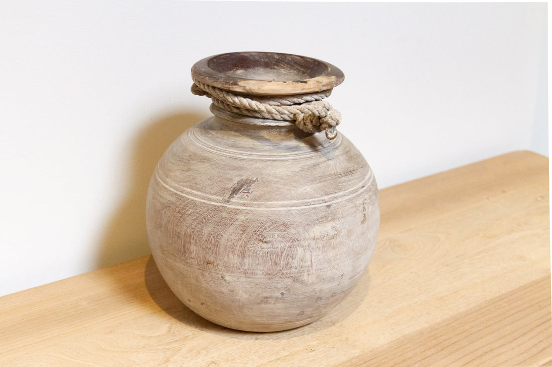Vintage Indian Teak Water Pot-Nela