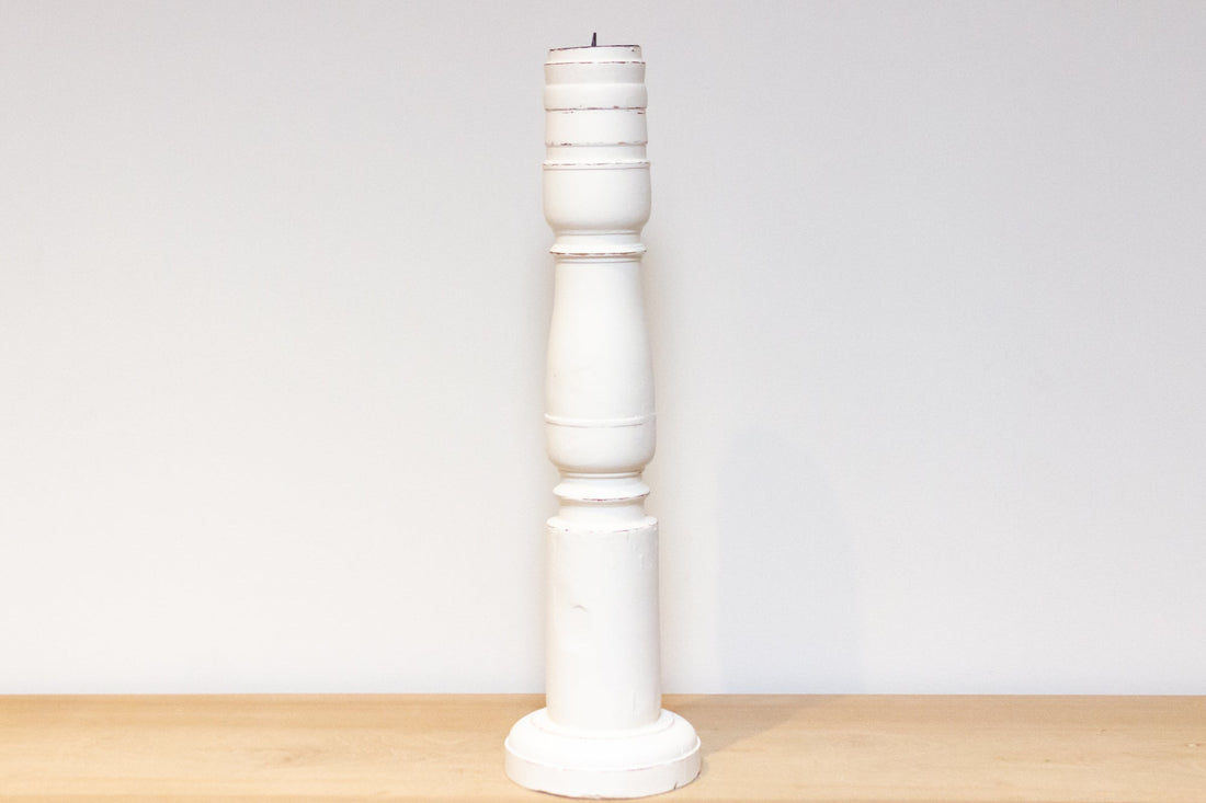 Aged White Painted Teak Candle Holder
