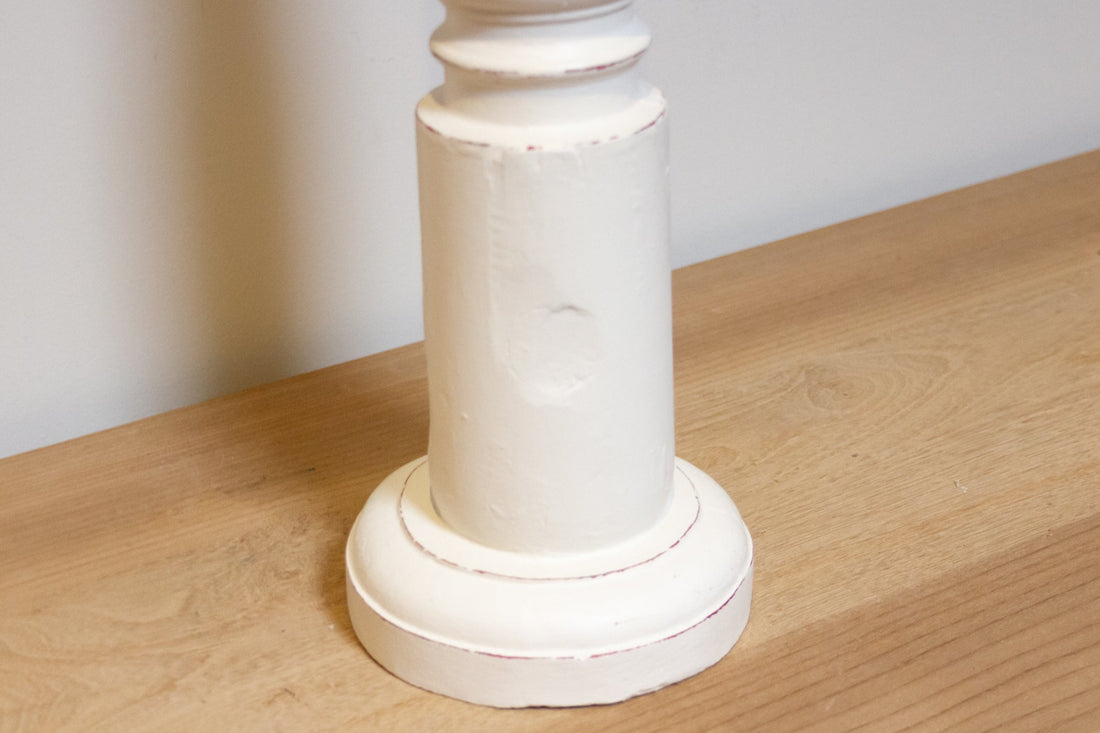 Aged White Painted Teak Candle Holder