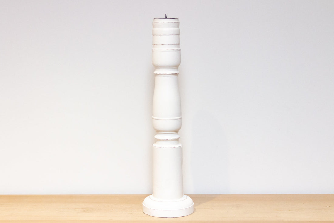 Aged White Painted Teak Candle Holder