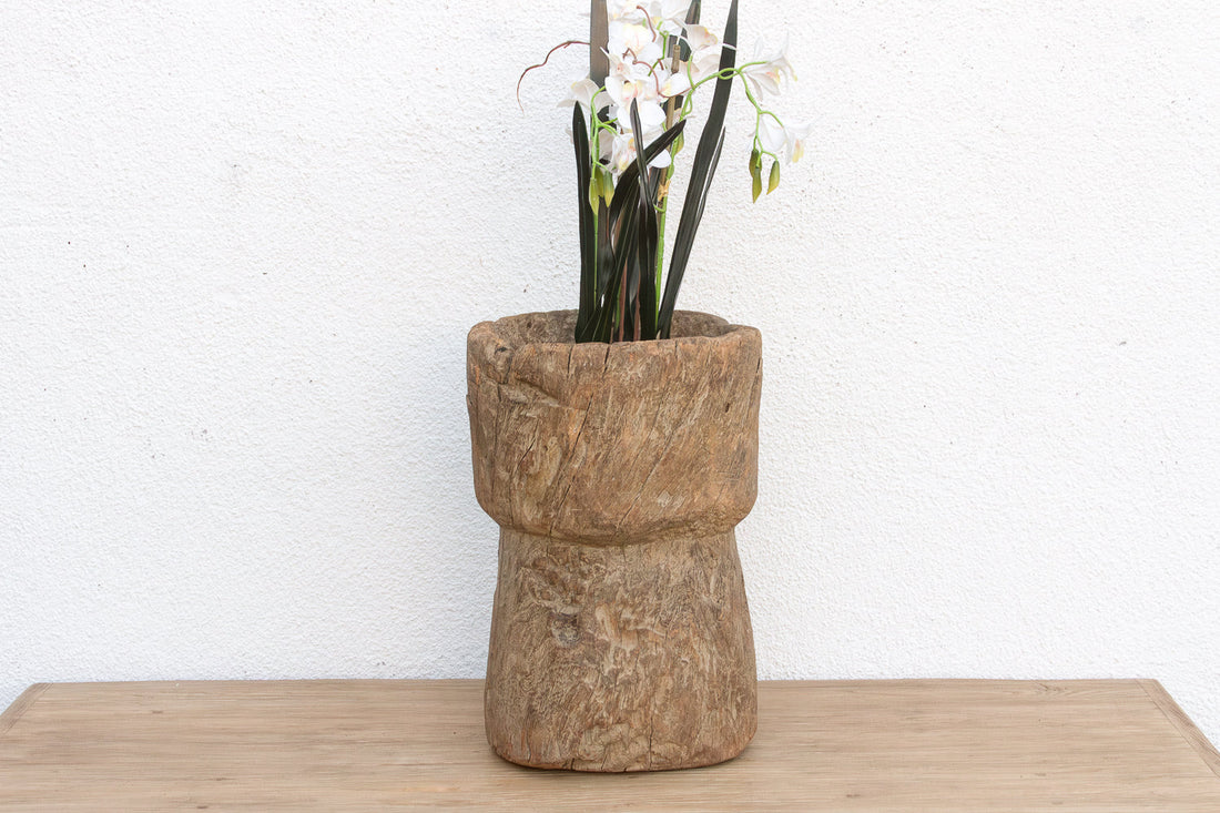 19th Century Oxidized Teak Hourglass Mortar