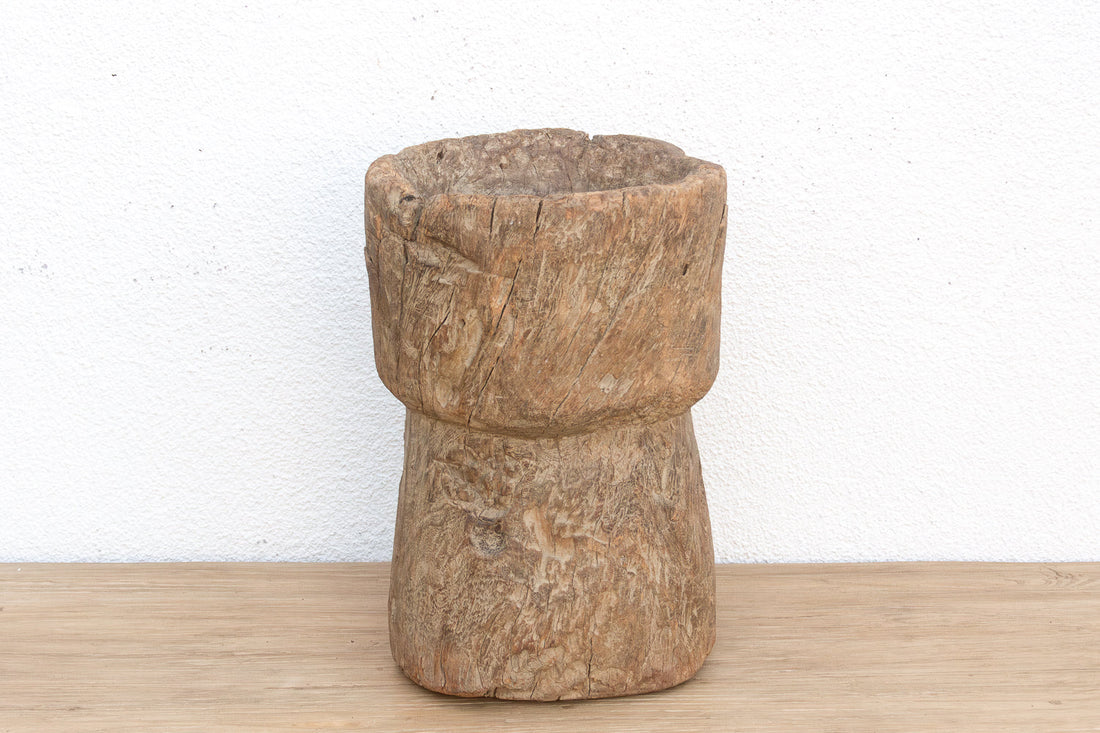 19th Century Oxidized Teak Hourglass Mortar