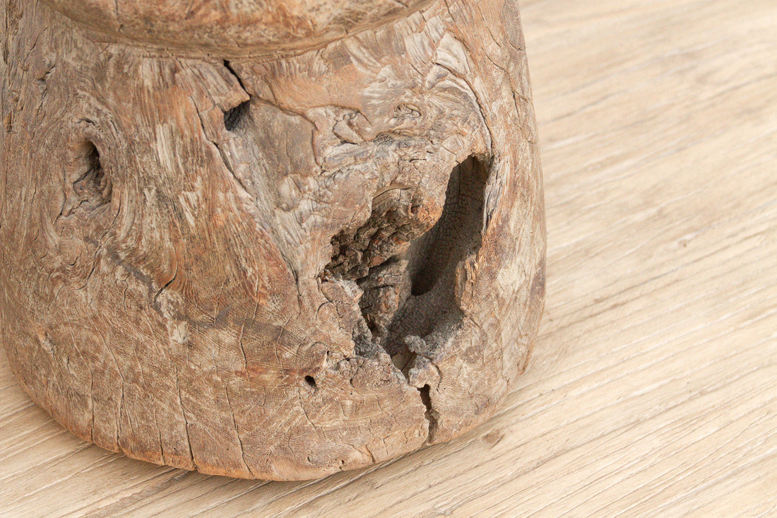 19th Century Oxidized Teak Hourglass Mortar