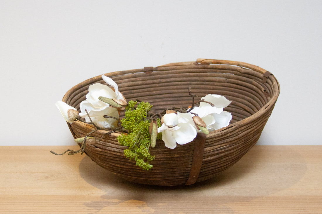 Vintage Indian Wicker & Iron Basket-Kalimpang