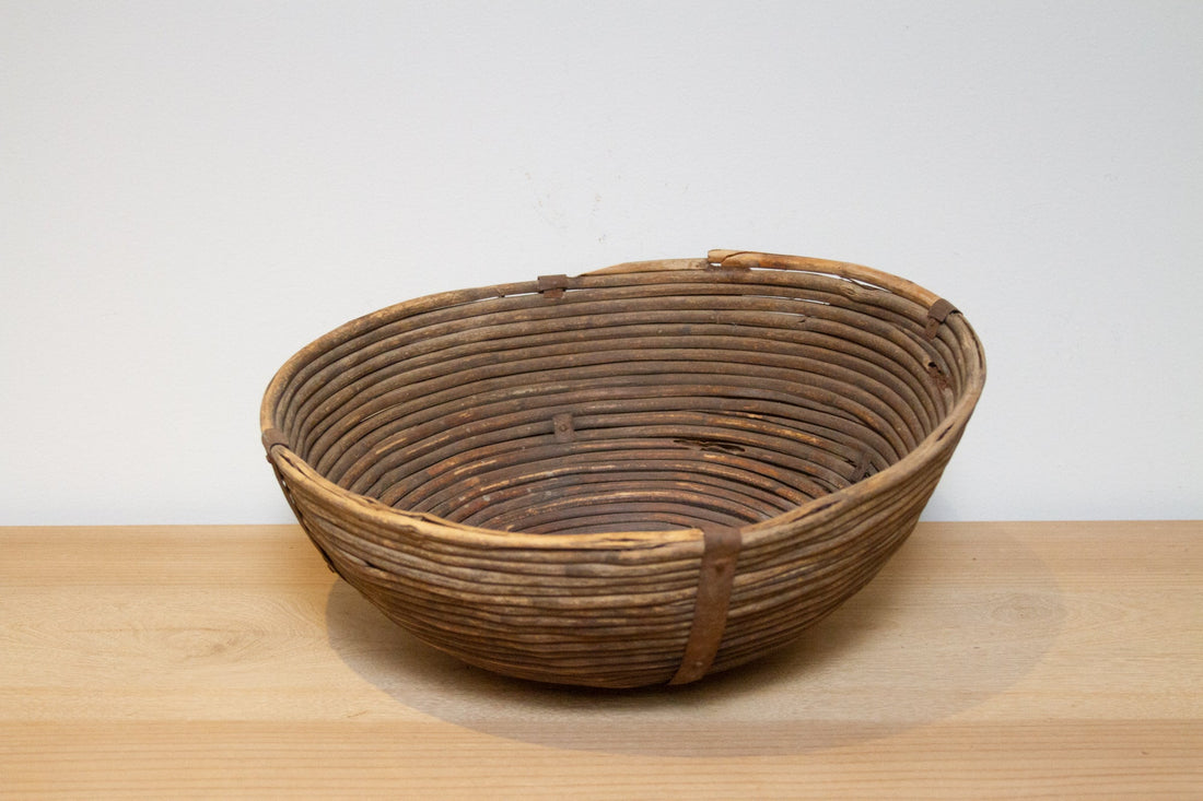 Vintage Indian Wicker & Iron Basket-Kalimpang