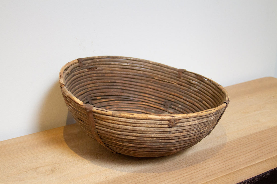 Vintage Indian Wicker & Iron Basket-Kalimpang