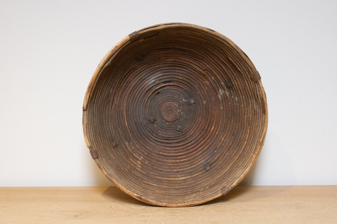 Vintage Indian Wicker & Iron Basket-Kalimpang
