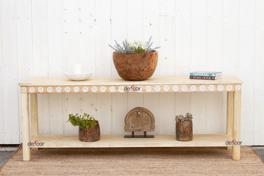Bleached Teak Blossom Inlaid Console (Trade)