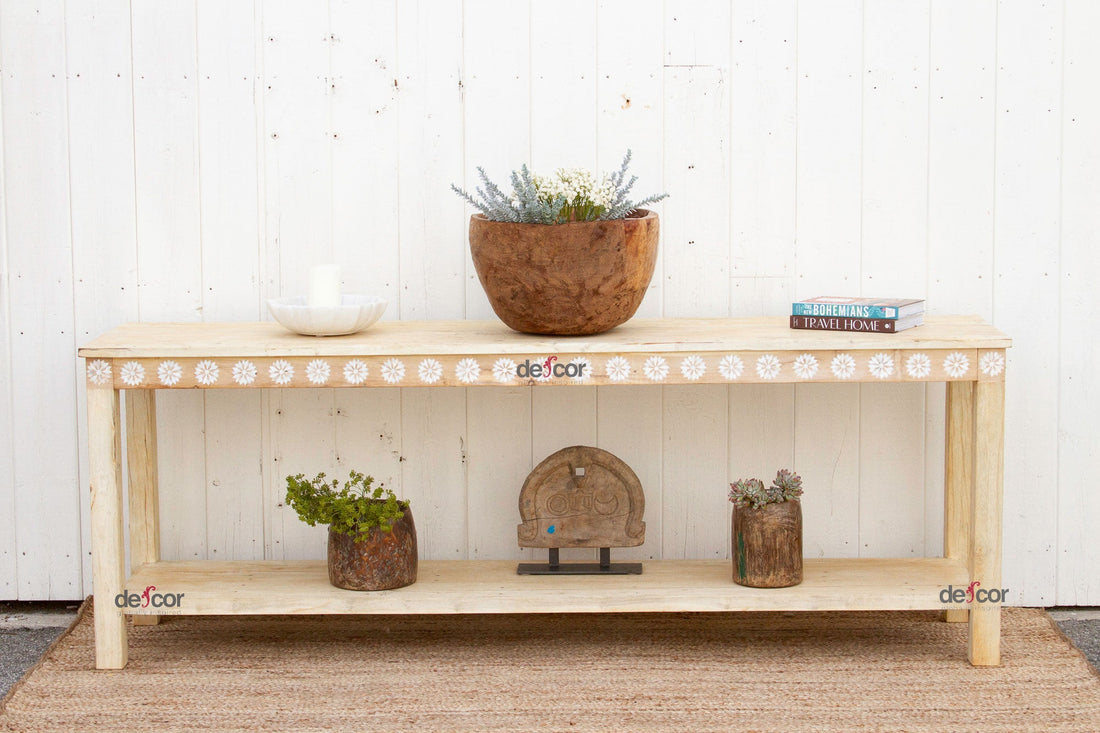 Bleached Teak Blossom Inlaid Console