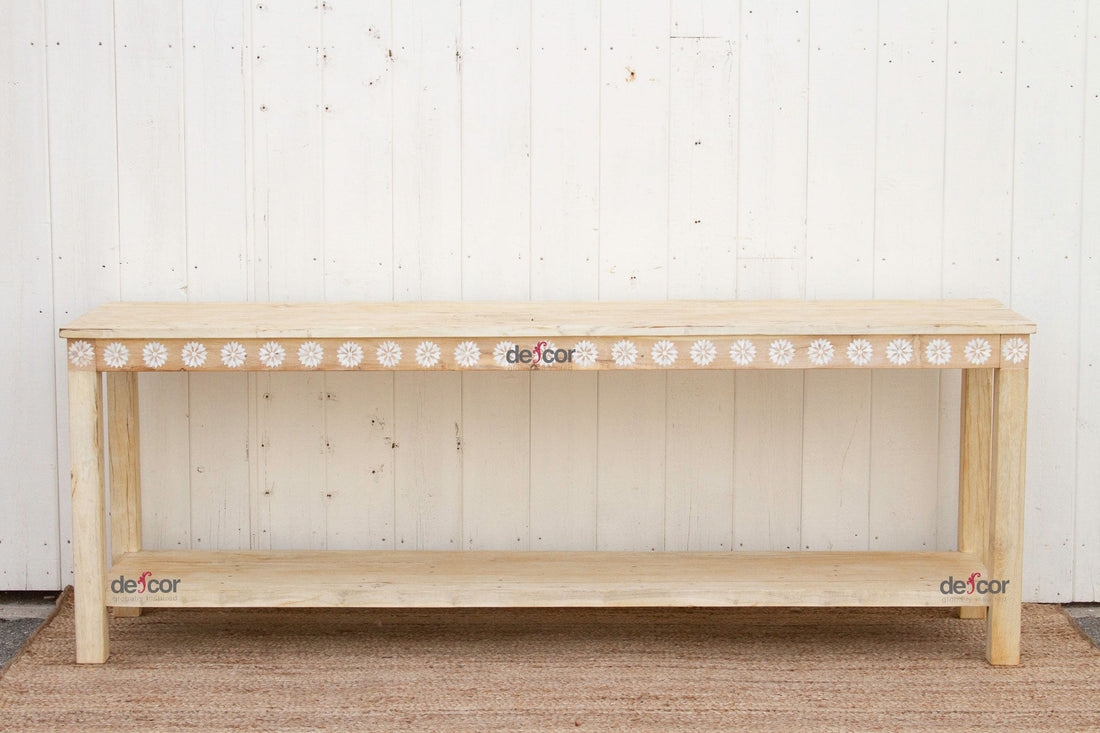 Bleached Teak Blossom Inlaid Console