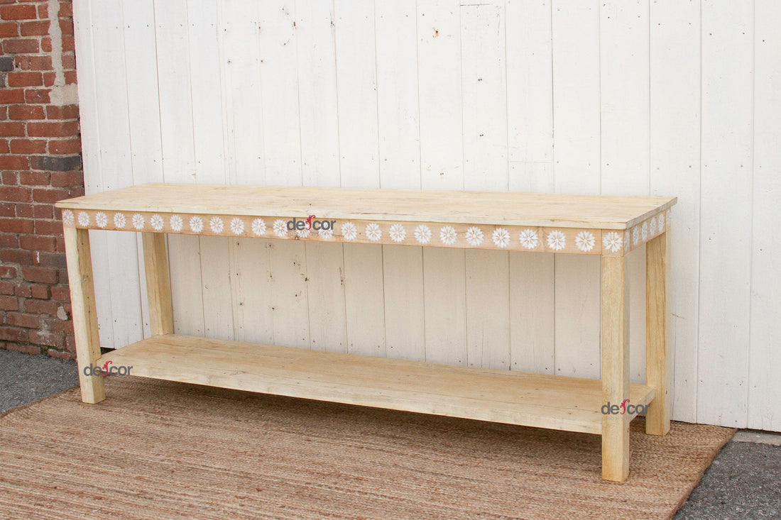Bleached Teak Blossom Inlaid Console