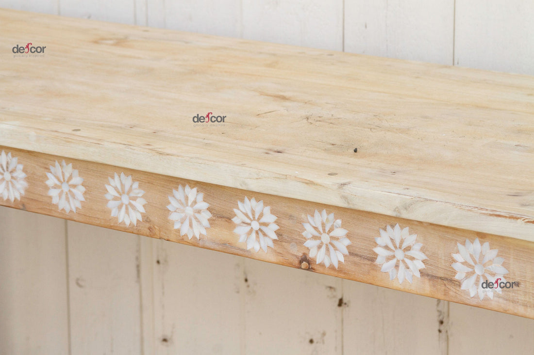 Bleached Teak Blossom Inlaid Console