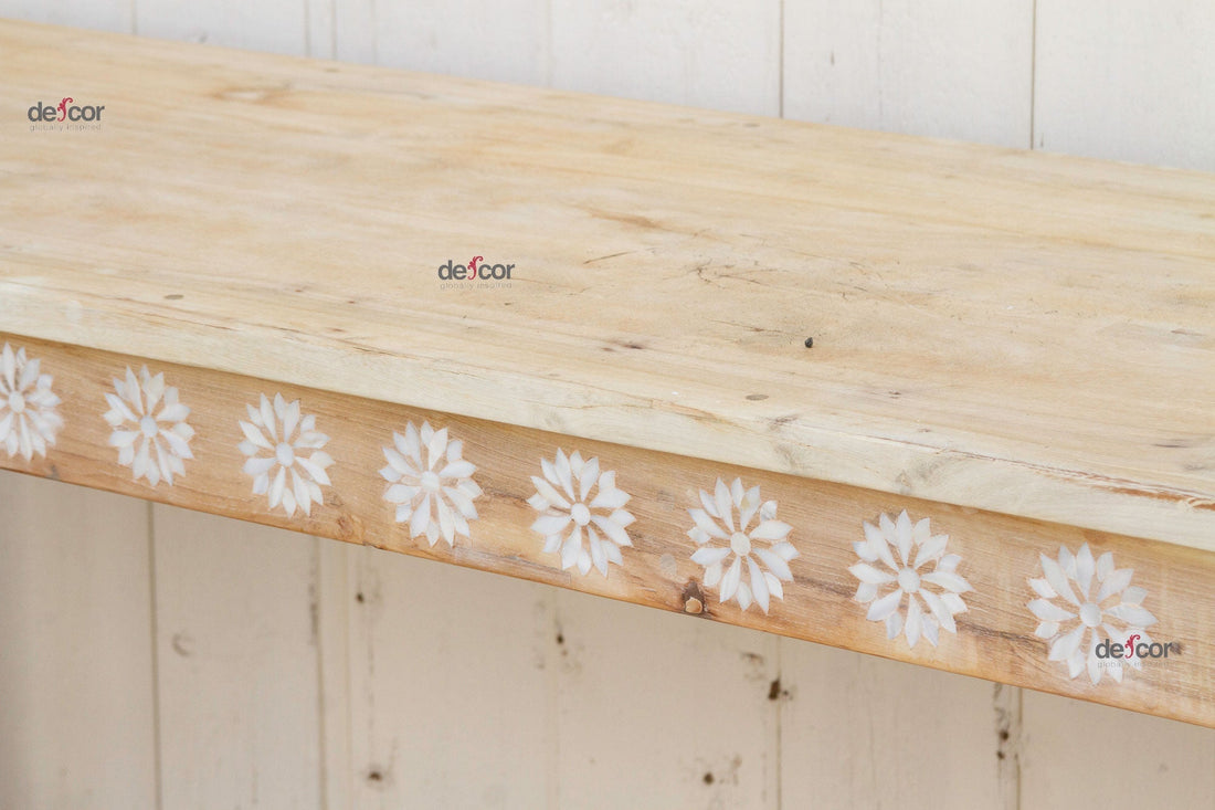 Bleached Teak Blossom Inlaid Console (Trade)