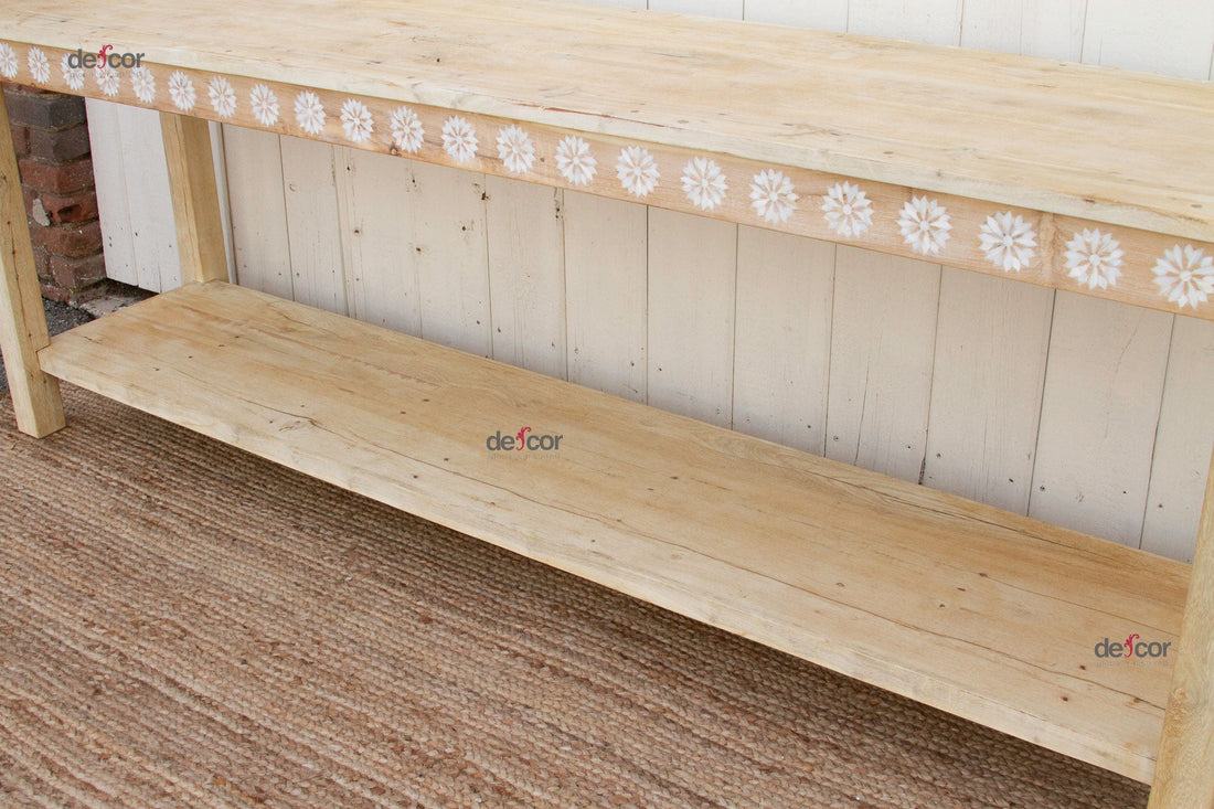 Bleached Teak Blossom Inlaid Console
