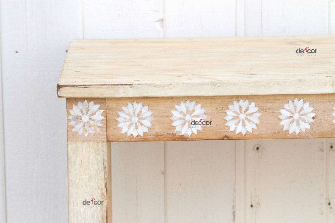 Bleached Teak Blossom Inlaid Console