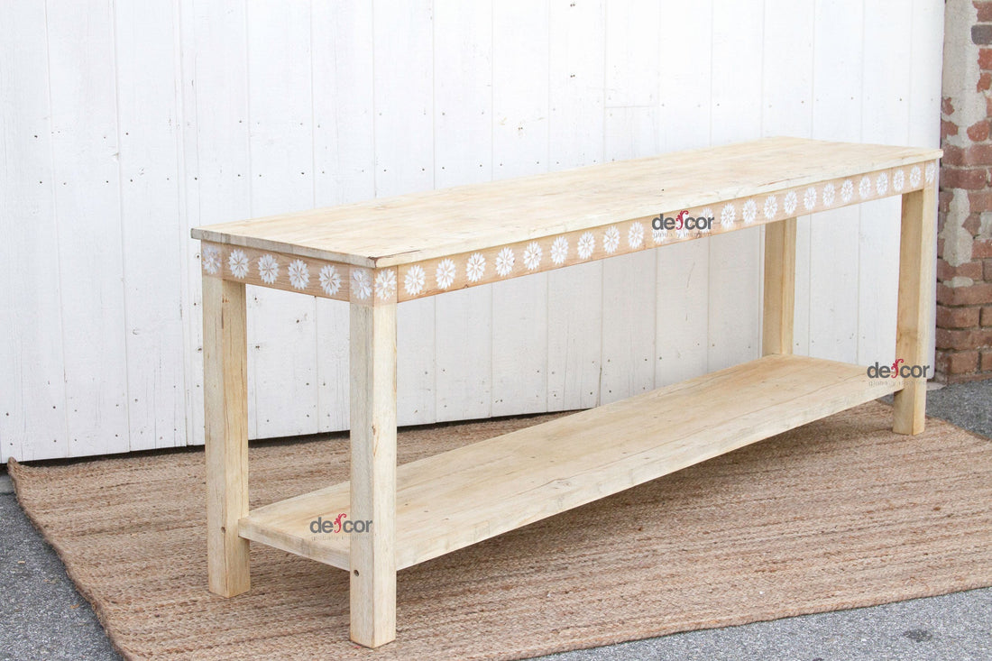 Bleached Teak Blossom Inlaid Console