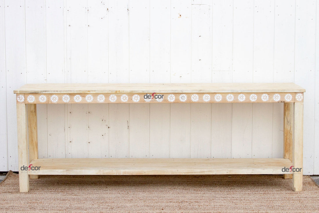 Bleached Teak Blossom Inlaid Console (Trade)