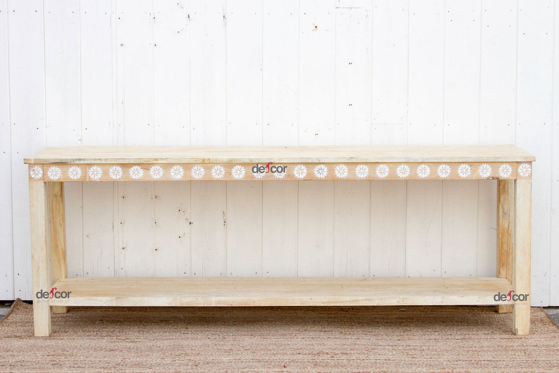 Bleached Teak Blossom Inlaid Console