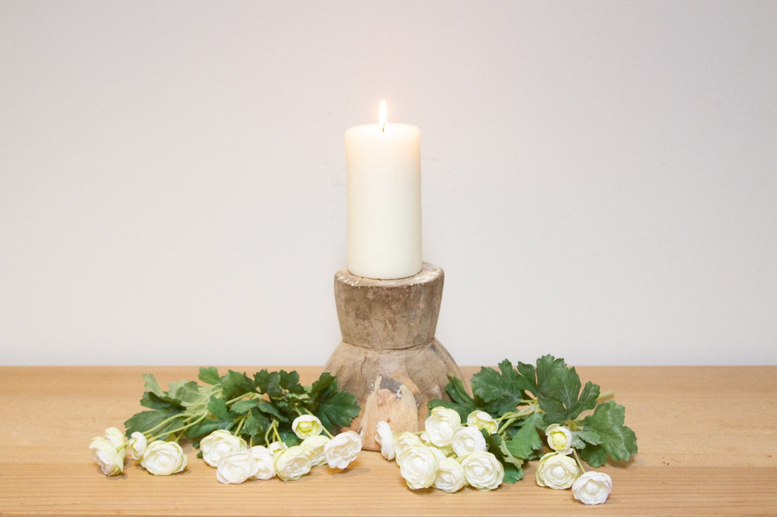 Rustic Farmhouse Teak Candle Holder-Puri
