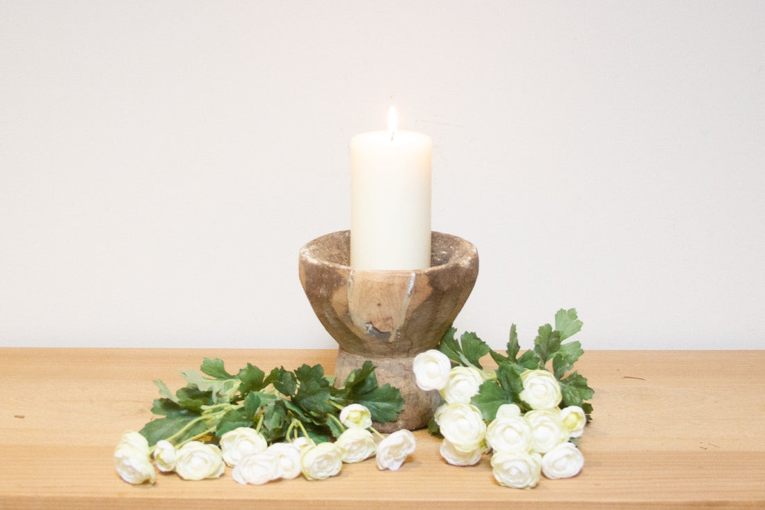 Rustic Farmhouse Teak Candle Holder-Puri