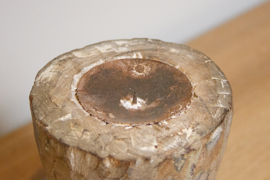 Rustic Farmhouse Teak Candle Holder-Puri
