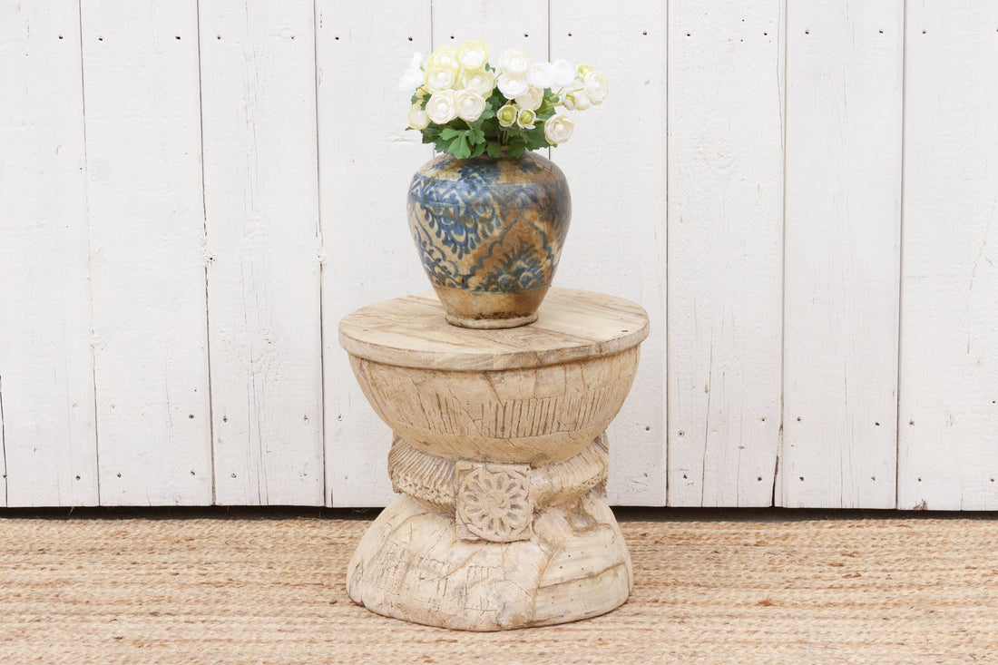 Antique Rustic Bleached Teak Stool
