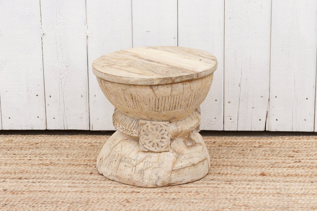 Antique Rustic Bleached Teak Stool