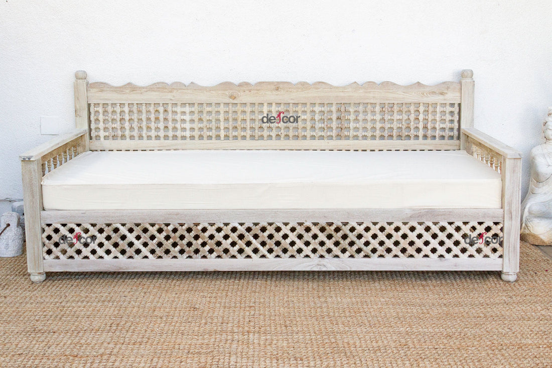 Sun-Bleached Serenity Moroccan Mousharabi Teak Daybed