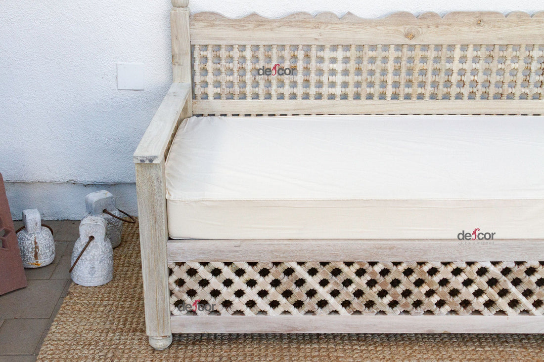 Sun-Bleached Serenity Moroccan Mousharabi Teak Daybed