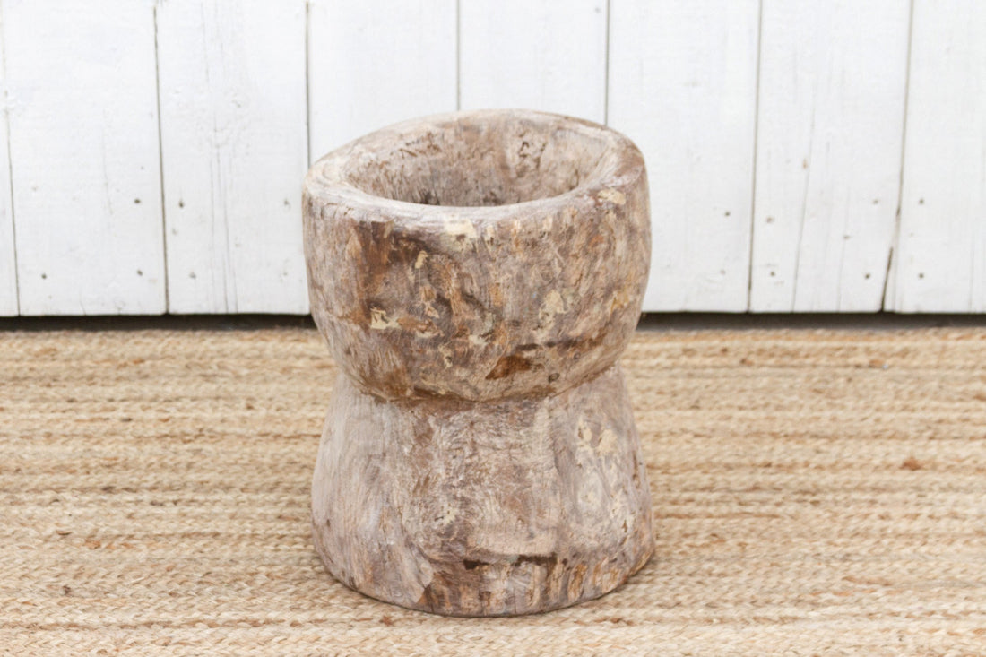 Antique Farmhouse Teak Grinder Pot