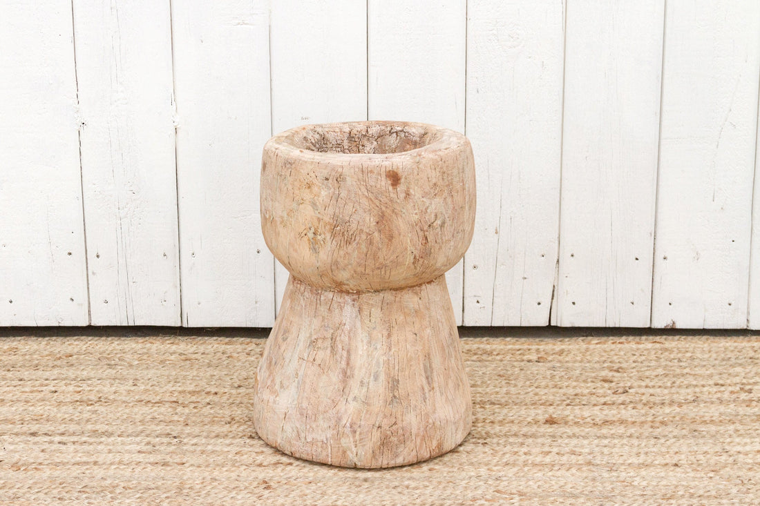 Tall Vintage Teak Ukhali Pot