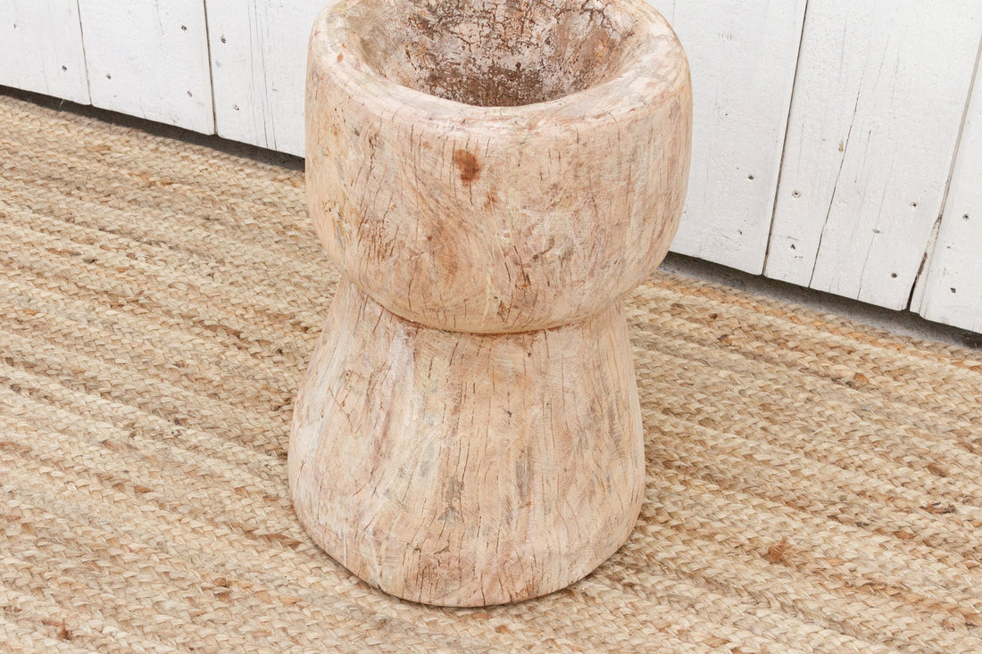 Tall Vintage Teak Ukhali Pot