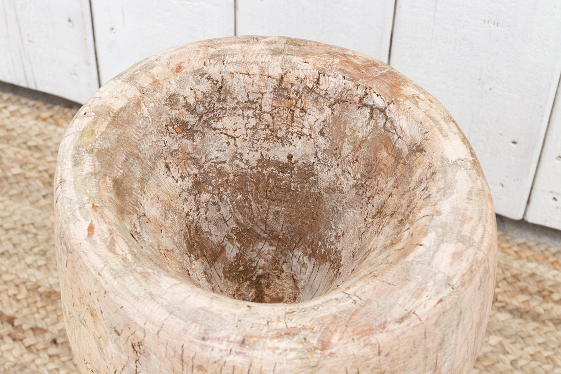 Tall Vintage Teak Ukhali Pot